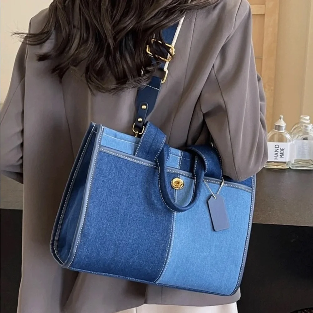 Stylish Denim Blue Tote Bag
